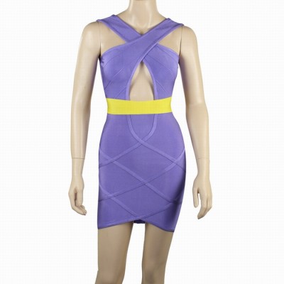 Sexy Plunging Neck Crisscross Straps Backless Color Splicing Cut Out Bandage Dress For Women